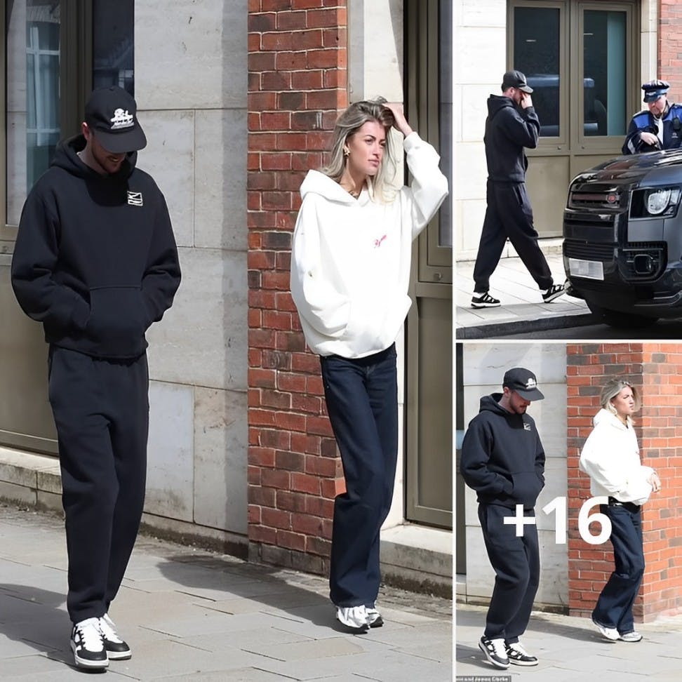 Cover Image for Man United star Mason Mount is spotted walking with a mystery blonde woman in Altrincham… before midfielder finds parking ticket on his £120,000 Land Rover