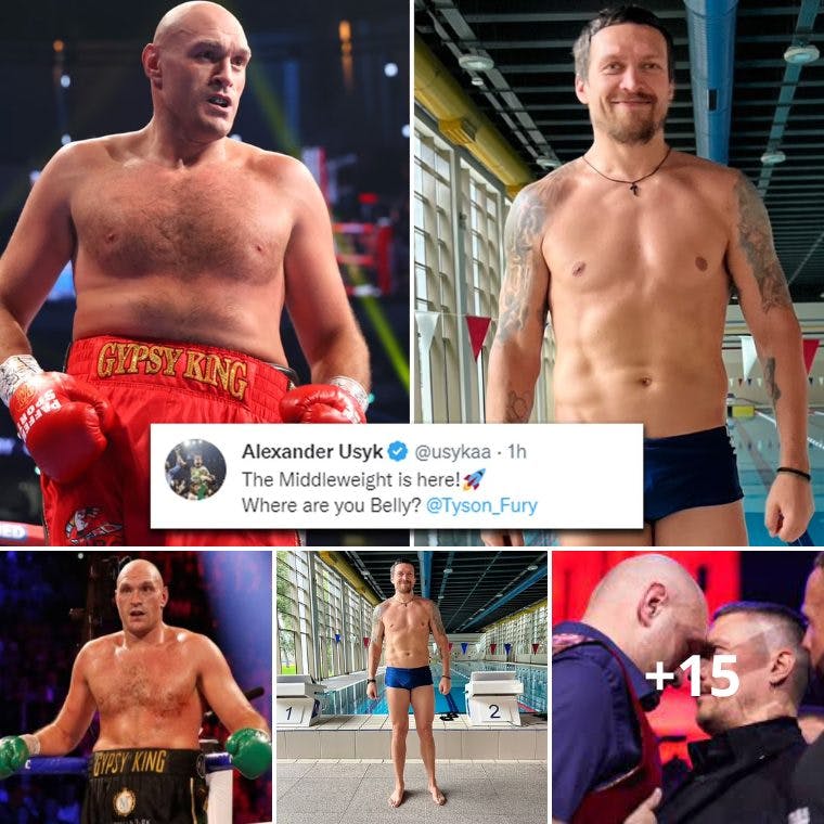 Cover Image for ‘The middleweight is here! Where are you Belly?’: Oleksandr Usyk ramps up the mind games with Tyson Fury as he taunts his heavweight foe while posing in swimming gear… after receiving a draft contract for undisputed clash from Gypsy King’s team